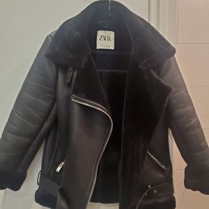 Zara Faux Leather & Fur Biker Jacket